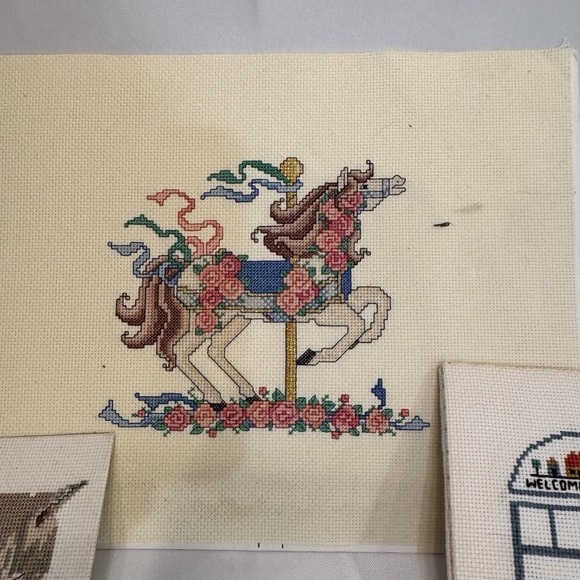 Lot of Completed Counted Cross Stitches Kitty Cat Horse Animal Themed Patterns - Picture 4 of 9